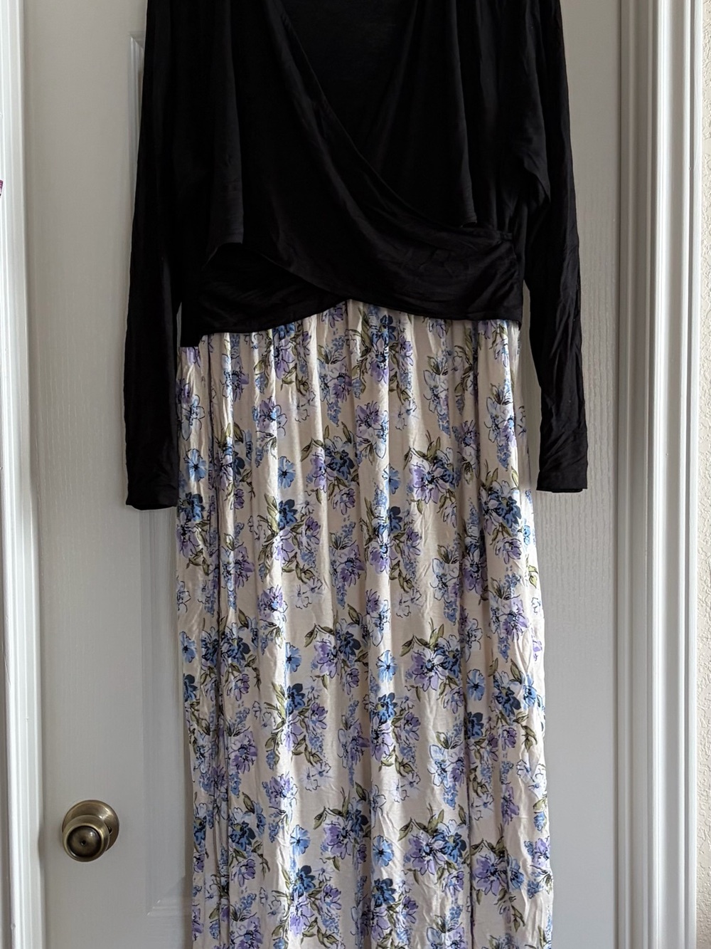 Black Top with Cream and Purple Floral Maxi Nursing Dress